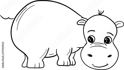 Vector cartoon hippo.Cute little hippo character, hand drawn vector illustration.Coloring book hippopotamus, african, savannah animal.Can be used for t-shirt print, kids wear, baby shower, nursery.