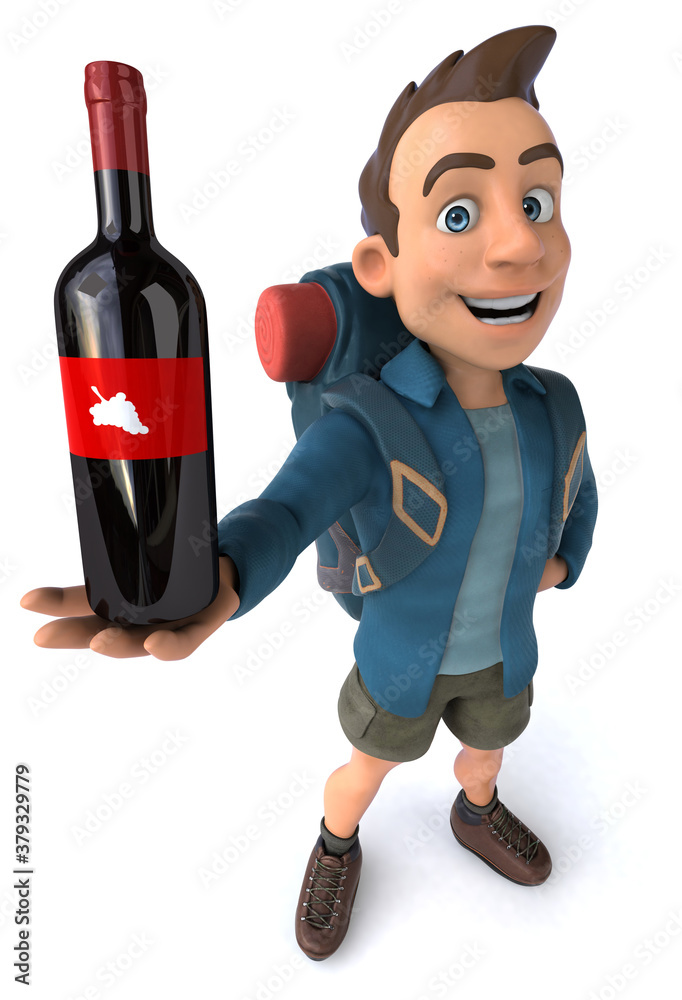 Fun illustration of a 3D cartoon backpacker