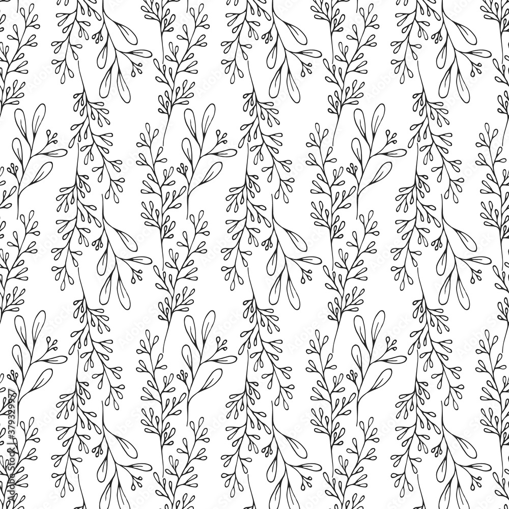 Seamless pattern with floral branches and herbs. Elegant botanical texture for wedding invitations. Vector isolated spring flourish background for textile. Seamless pattern with floral branches and herbs. Elegant botanical texture for wedding invitations. Vector isolated spring flourish background for textile.