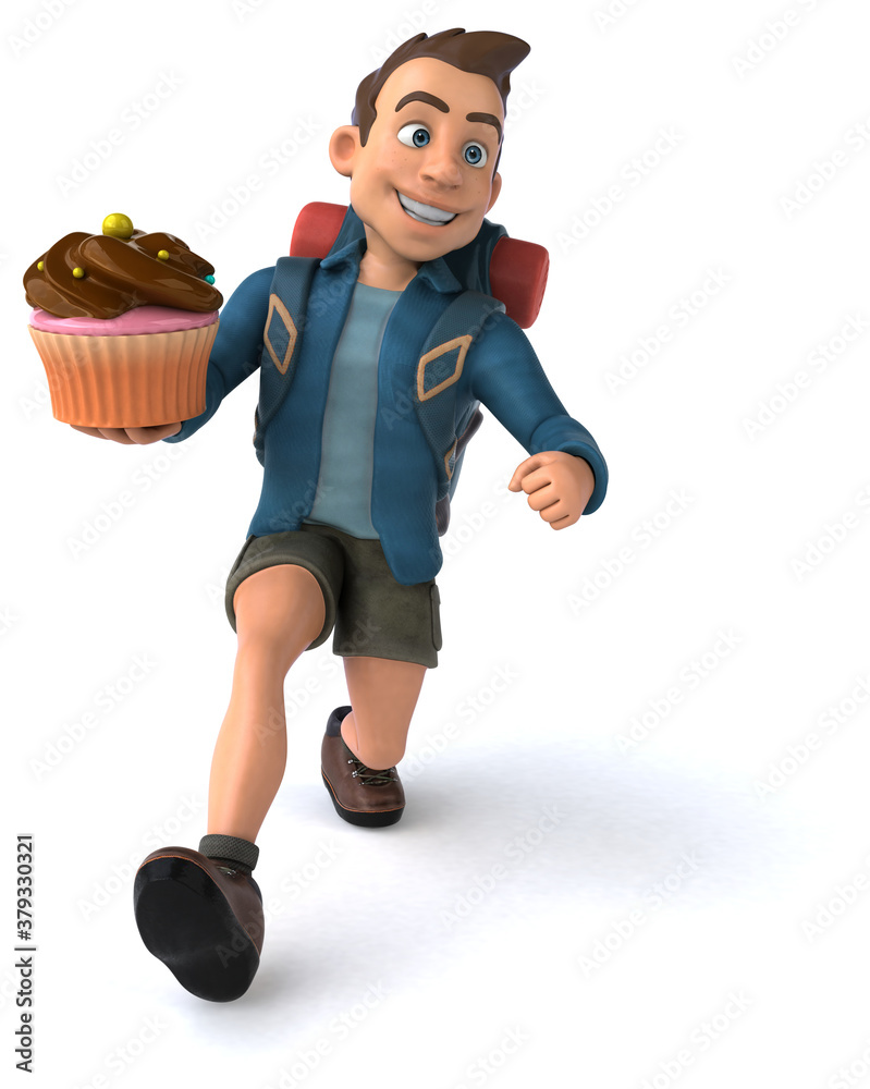 Fun illustration of a 3D cartoon backpacker Fun illustration of a 3D cartoon backpacker