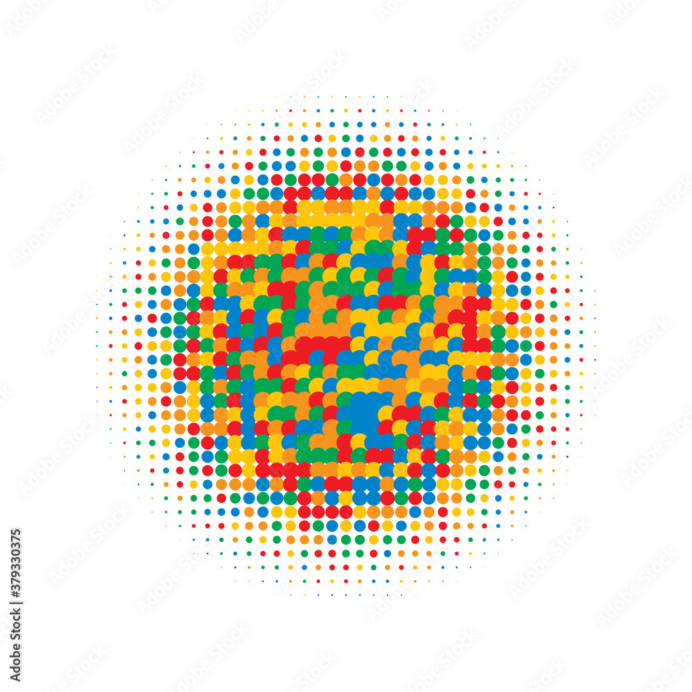Colorful halftone dots. Rainbow geometric gradient for pop art designs. Geometric vintage monochrome fade wallpaper. Pop art print. Dotted geometric retro pattern. Comic halftone background.