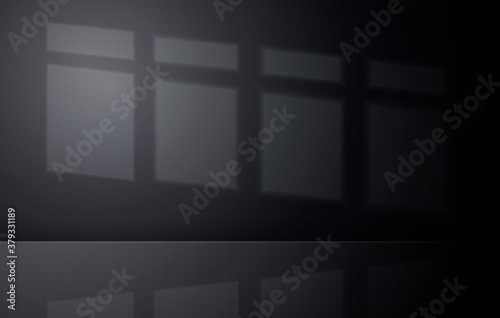 Vector Illustration Empty Dark Room Concept With Sunlight On The Wall. Minimal Black Background With Reflections.