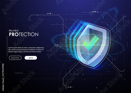 Shield in futuristic style. Protection Business Concept. future technology template. Safety data concept vector illustration. Fututistic HUD background.