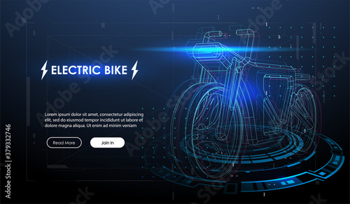 Electric bicycle with motor. Eco alternative city transport. Futuristic concept template.