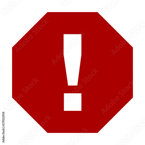 Octagonal Warning or Attention Sign with Exclamation Mark. Vector Image.