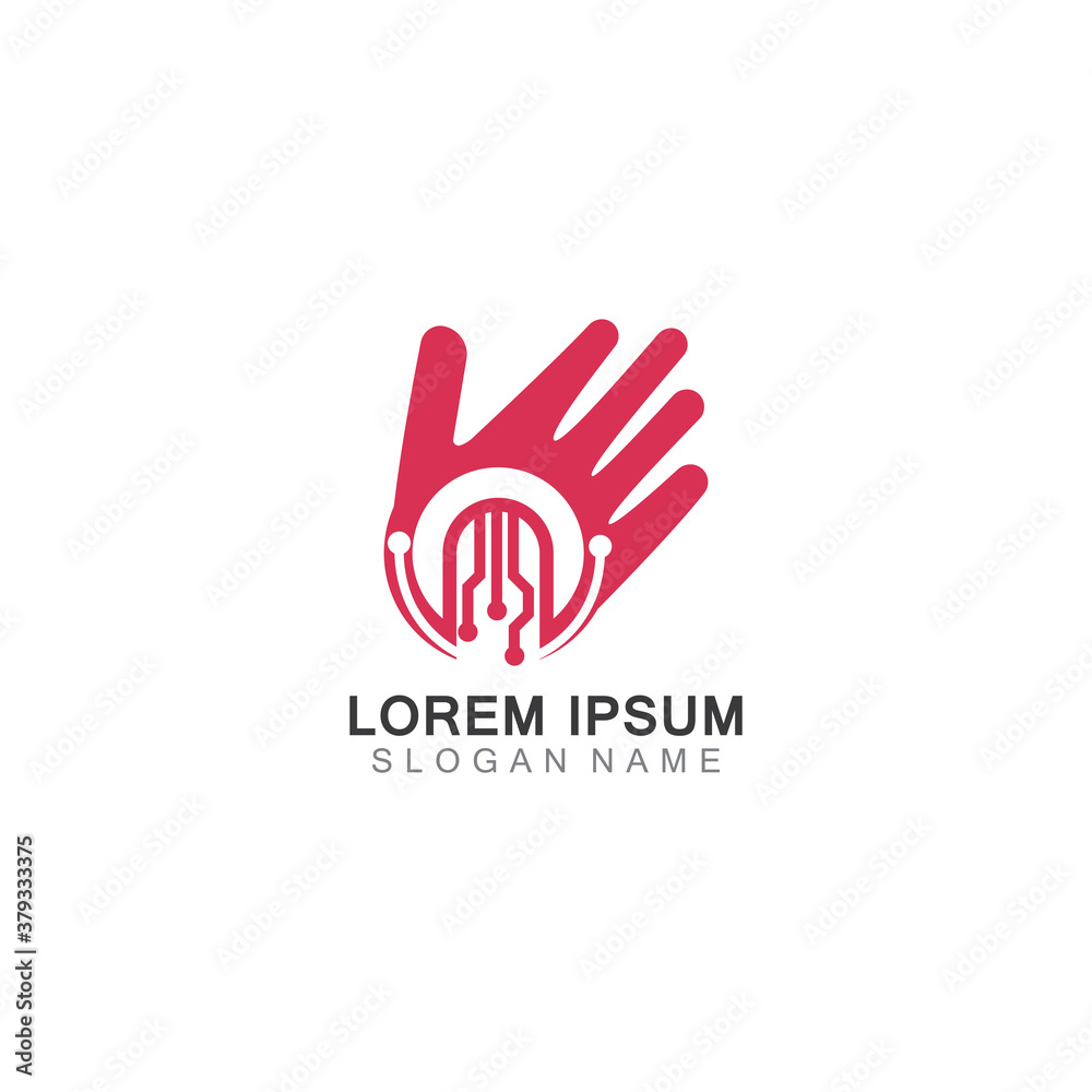Hand with technology logo inspiration creative design template Hand with technology logo inspiration creative design template