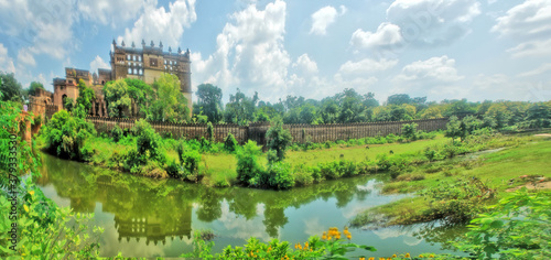 Orchha Fort Jahangir Mahal, ancient ruins in India wiev from distance photo