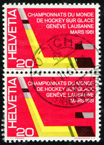 Ice Hockey Stick and Puck, International Ice Hockey Championships, Lausanne and Geneva, circa 1961