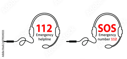 Helpline European day of emergency number 112 Day 11 february 11 SOS symbool Safety first Medical logo Vector Fun sign icon icons Distress signal Alarm help location pincall phone lifebuoy police