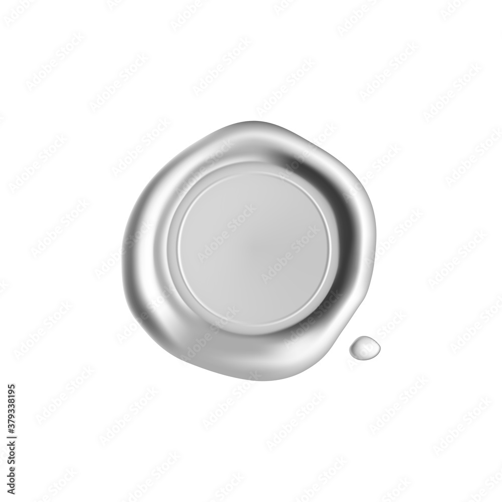 Silver wax seal stamp isolated on white background. Realistic guaranteed stamps. Realistic 3d vector illustration