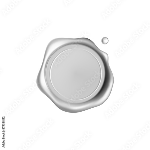 Silver wax seal stamp isolated on white background. Realistic guaranteed stamps. Realistic 3d vector illustration