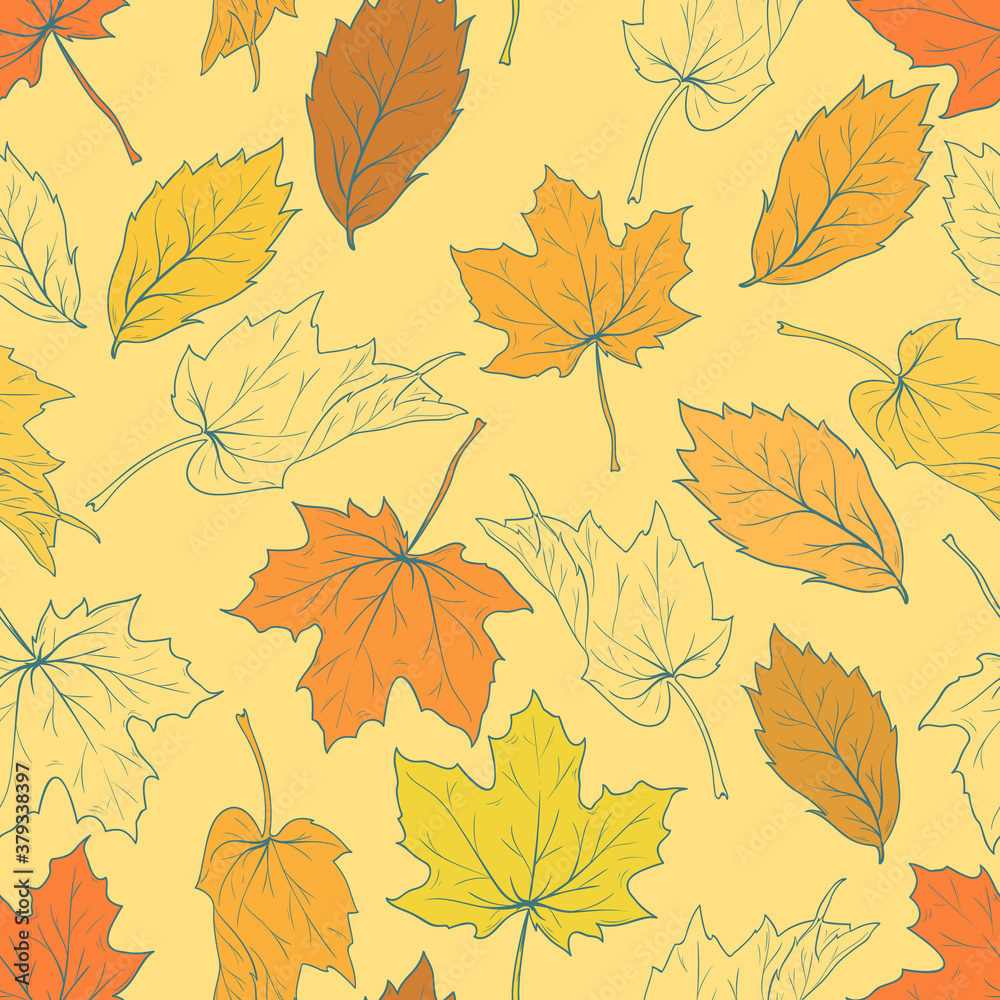 seamless autumn pattern with falling leaves