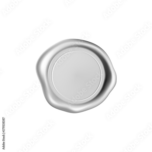 Silver wax seal stamp isolated on white background. Realistic guaranteed stamps. Realistic 3d vector illustration