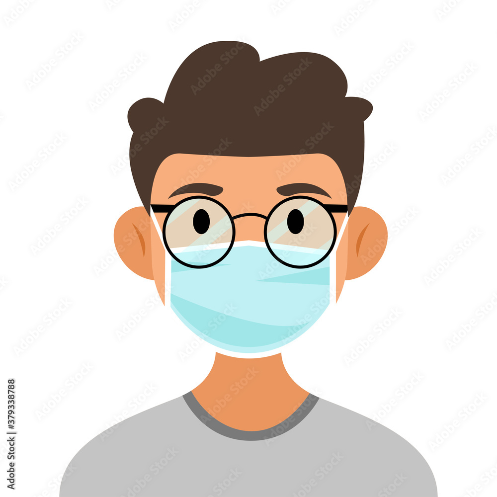 Young people use medical masks with a flat design concept. Vector illustration