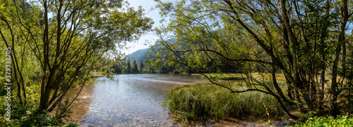 panoramic view mountain lake Duerrsee (Dürrsee)  near Seewiesen in Styria, Austria photo