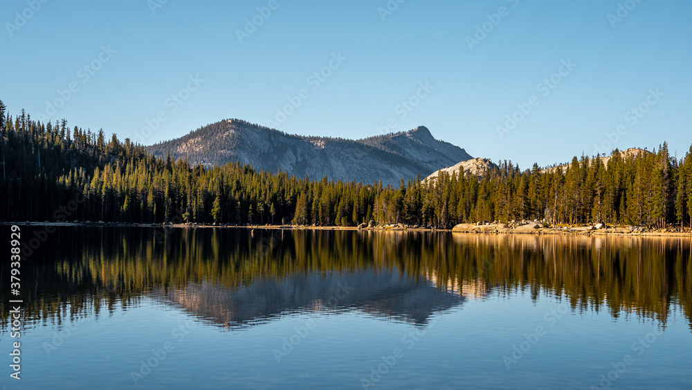 View of the lake near the entrance of Yosemite National Park during summer season . One of the most famous and beautiful national park of the country locate in California , United States of America
