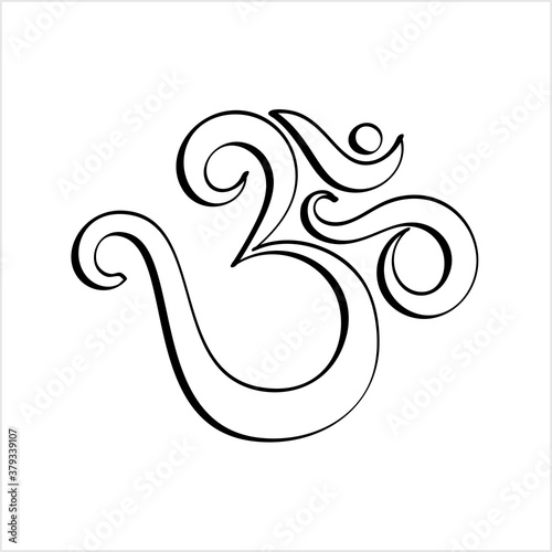 Aum (Om) The Holy Motif Ink Pen Style, Religion Icon