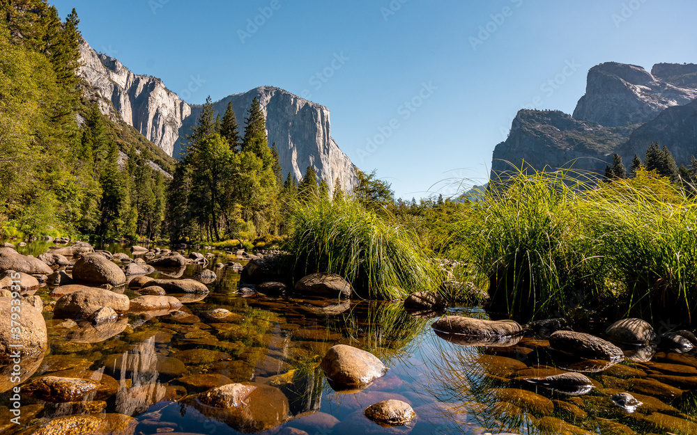 Valley view in Yosemite National Park during summer season . One of the most famous and beautiful national park of the country locate in California , United States of America