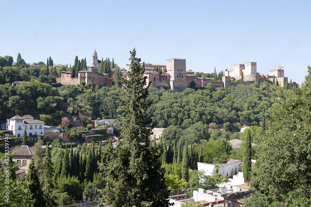 View of the Alhambra the ancient arabic fortress located in Granada, Spain