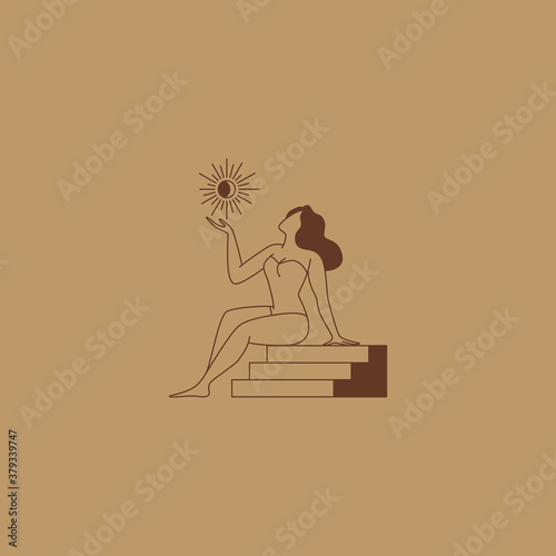 Beautiful female figure. Vector logo design template and illustration in simple minimal linear style