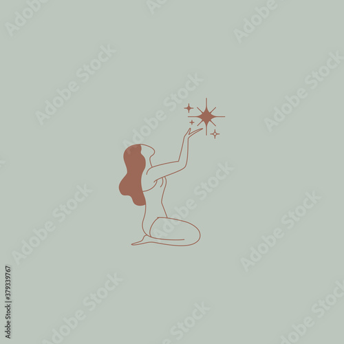 Beautiful female figure. Vector logo design template and illustration in simple minimal linear style