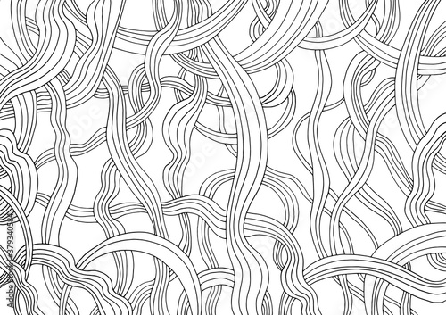 Abstract line background. Vector artwork. Black and white pattern. Coloring book pages for adults. Optical illusion. Amazing hand drawn doodle art. Poster, banner, print, template