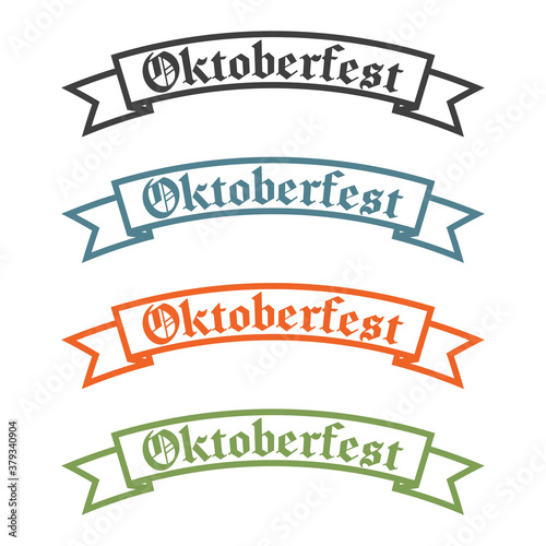 Festival de cerveza Oktoberfest. Logotipo lineal texto Oktoberfest en listón en varios colores 