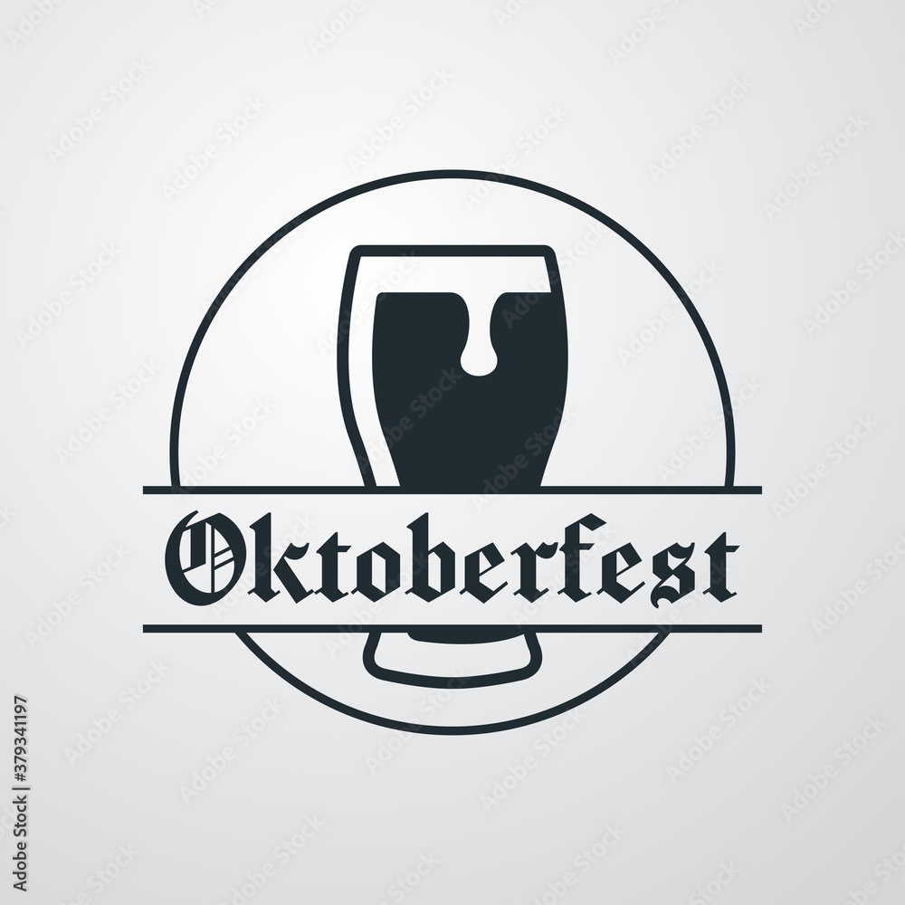 Pinta de cerveza. Logotipo vaso de cerveza vintage con espuma en círculo con texto Oktoberfest en fondo gris