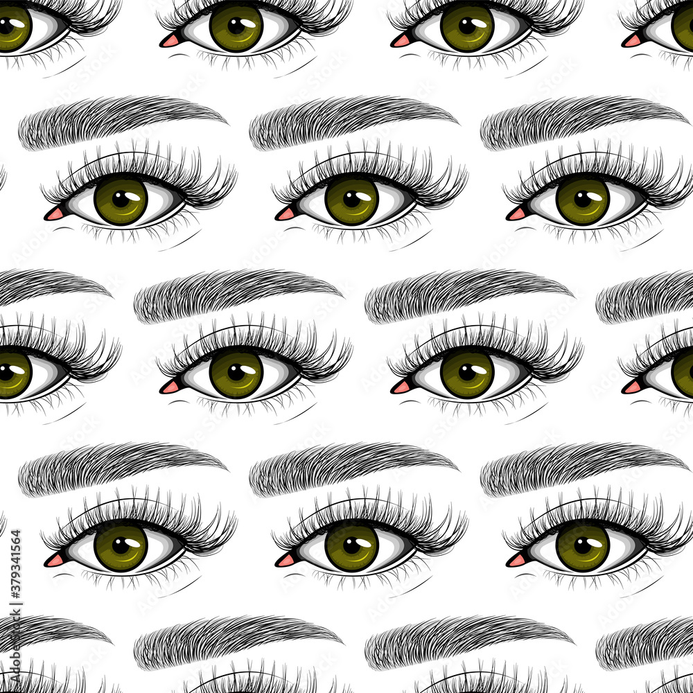 Vector seamless pattern of Cluster set. Vector flat style with hand drawn lashes and brow