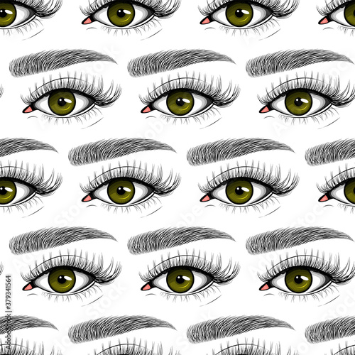 Vector seamless pattern of Cluster set. Vector flat style with hand drawn lashes and brow