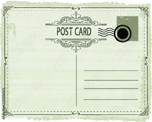 Post Card illustration with post stamps and swirl elements. Vector