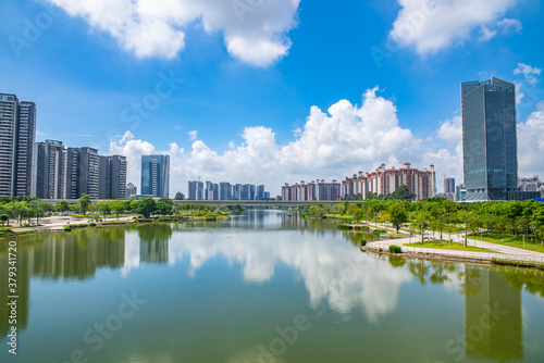 Scenery of Jiaomen River Bank in Nansha District  Guangzhou City  Guangdong Province  China