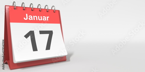 January 17 date written in German on the flip calendar page. 3d rendering