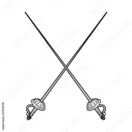 Crossed epee swords sketch raster illustration
