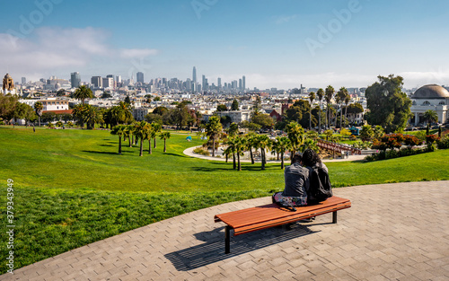 Nice view of the park and panoramic view of San Fran , San Francisco , California , United Staes of America 