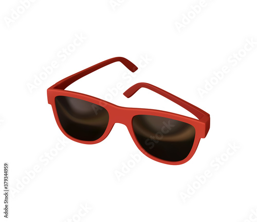 Realistic 3d fashion Sunglasses. Isolated on white background. Red Glasses for men and women. Vector illustration.