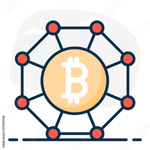 
Bitcoin network, btc with network nodes in modern flat style 
