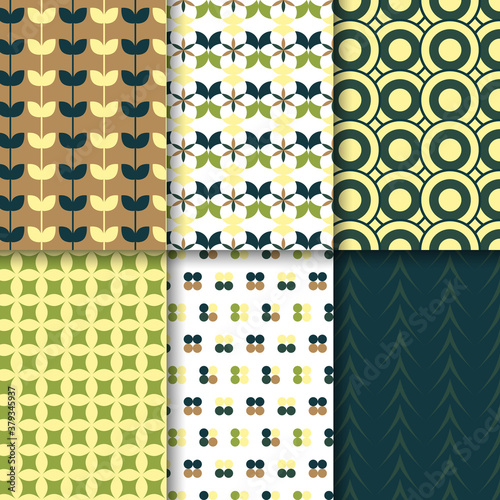 Set of vector seamless patterns with different geometric shapes.