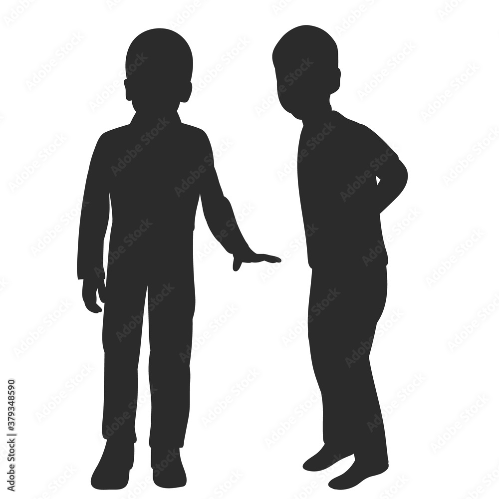 vector, white background, black silhouette of boys vector, white background, black silhouette of boys