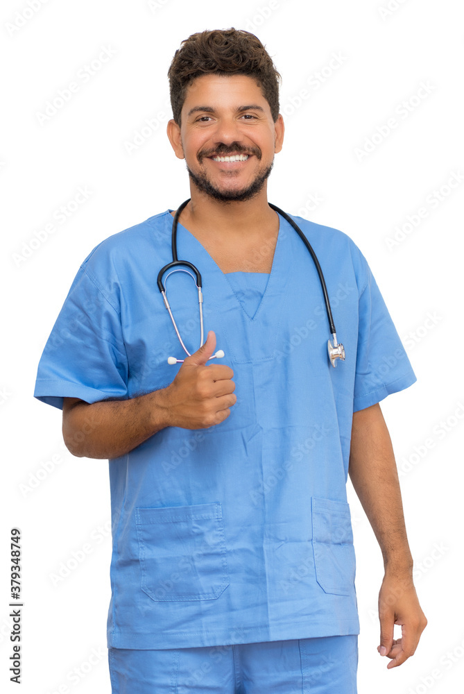 Optimistic hispanic male doctor with beard Optimistic hispanic male doctor with beard