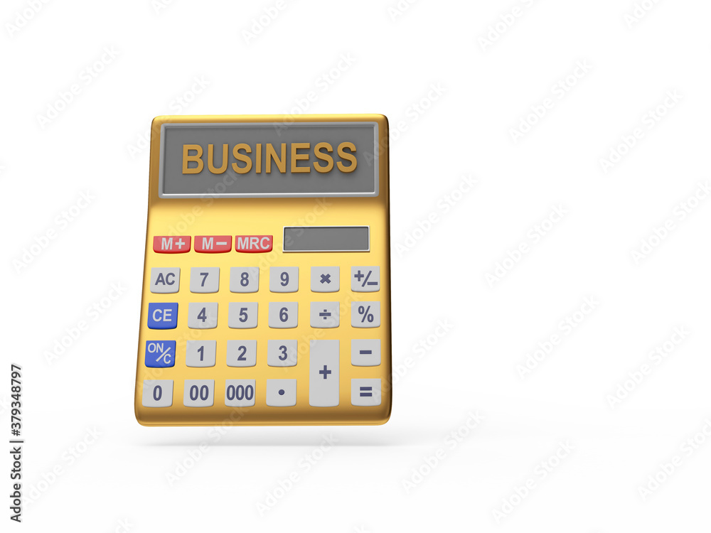 Golden calculator with the word business isolated on white. 3D illustration Golden calculator with the word business isolated on white. 3D illustration