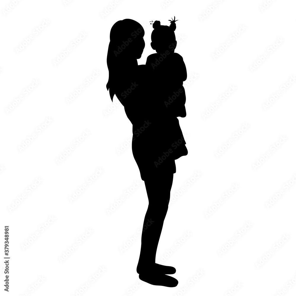 black silhouette of mom and daughter