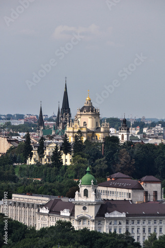 Lviv, Ukraine. Roofs and streets of the old city of Lviv. The central part of the old city. Panorama of the old part of the city. © Halyna
