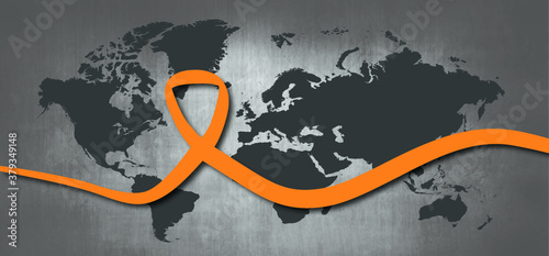 World cancer day or hope Orange ribbon awareness month symbol of leukemia, animal abuse cancer association, multiple sclerosis RSD, hyperactivity ADHD and pain syndrome ribbons World Kidney Day, march