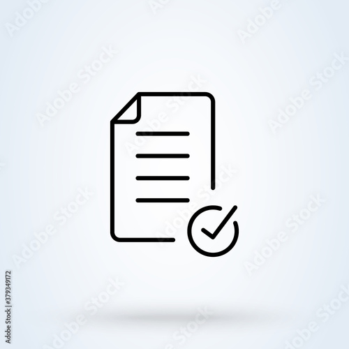 tick paper sign icon or logo line. checklist or document concept. Outline clipboard with white check mark sign illustration. © studiographicmh