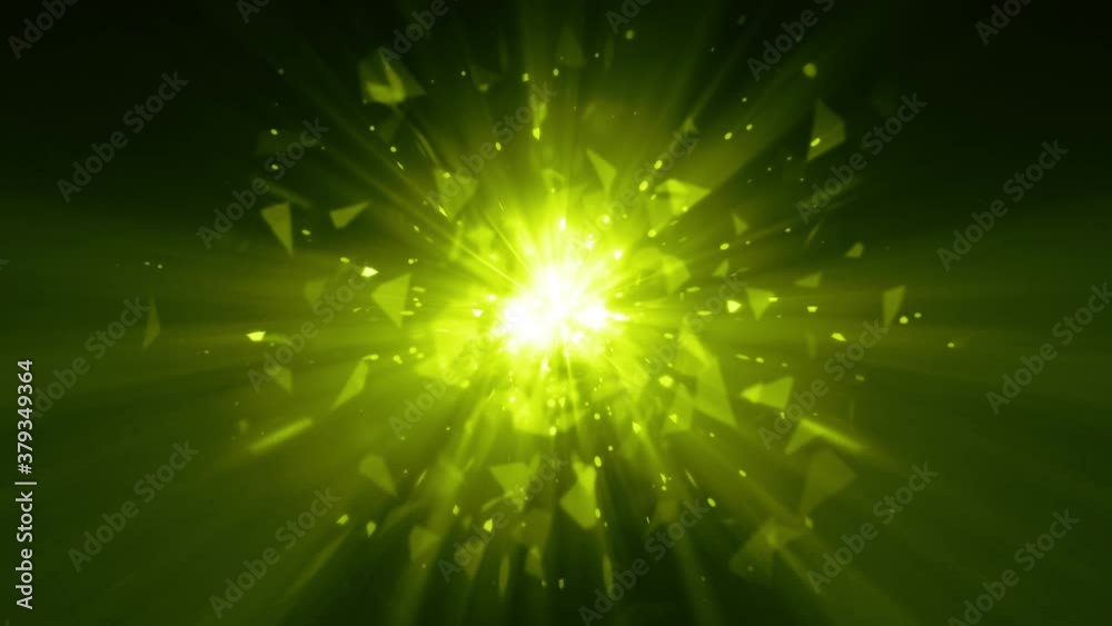 Abstract lime green magic star firework with broken glass particle ...