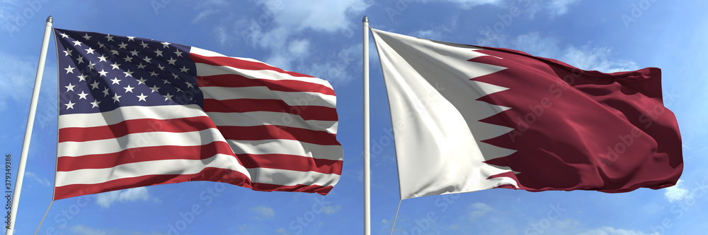 Fototapeta premium National flags of the USA and Qatar, 3d rendering