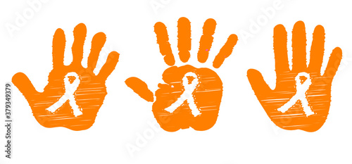 World cancer day or hope Orange ribbon awareness month symbol of leukemia, animal abuse cancer association, multiple sclerosis RSD, hyperactivity ADHD and pain syndrome ribbons World Kidney Day, march