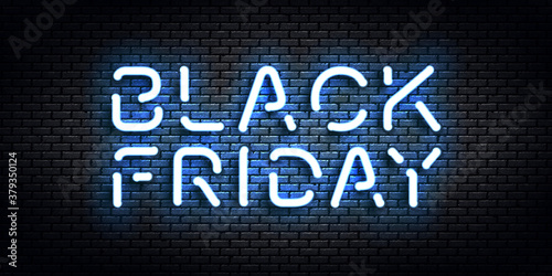 Vector realistic isolated neon sign of Black Friday for template decoration and invitation covering on the wall background. Concept of sale, special offer and discount. 