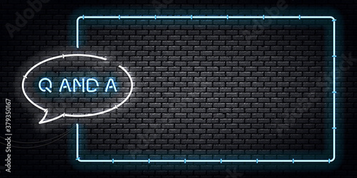 Vector set of realistic isolated neon sign of Q and A frame logo for template decoration and layout covering on the wall background. Concept of Questions and Answers.